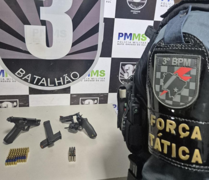 PM prende dupla com pistola 9mm, revólver e carro com placa adulterada em Dourados
