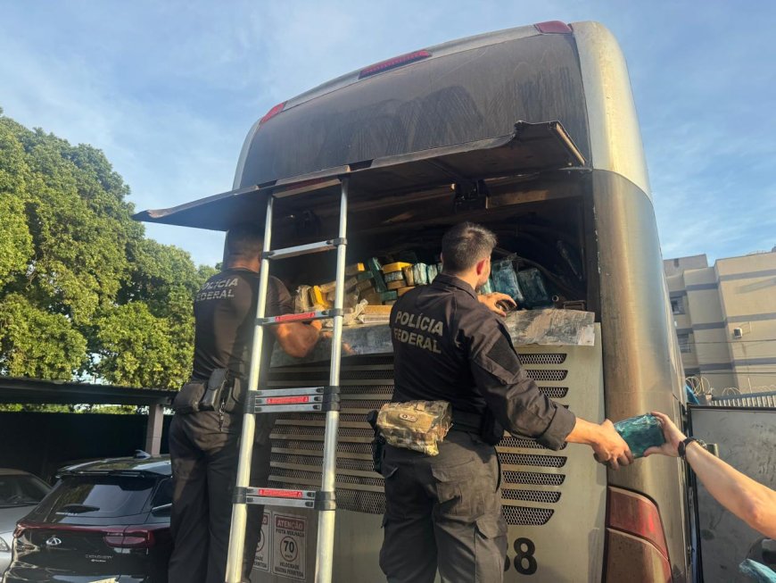 Ônibus com imigrantes é parado e polícia acha 750 kg de cocaína em MS