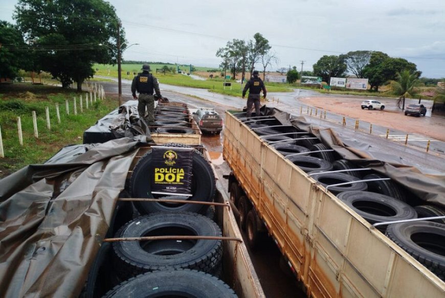 DOF Apreende Duas Carretas com 400 Pneus Contrabandeados Avaliados em R$ 1,2 Milhão
