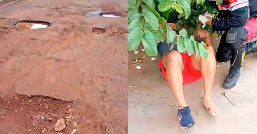 Motociclista de aplicativo cai em buraco e fica sem trabalhar por causa dos ferimentos