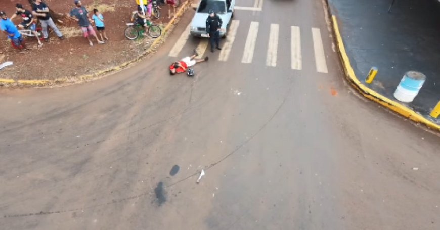 Motociclista avança 'Pare' e fica gravemente ferido em acidente em Dourados