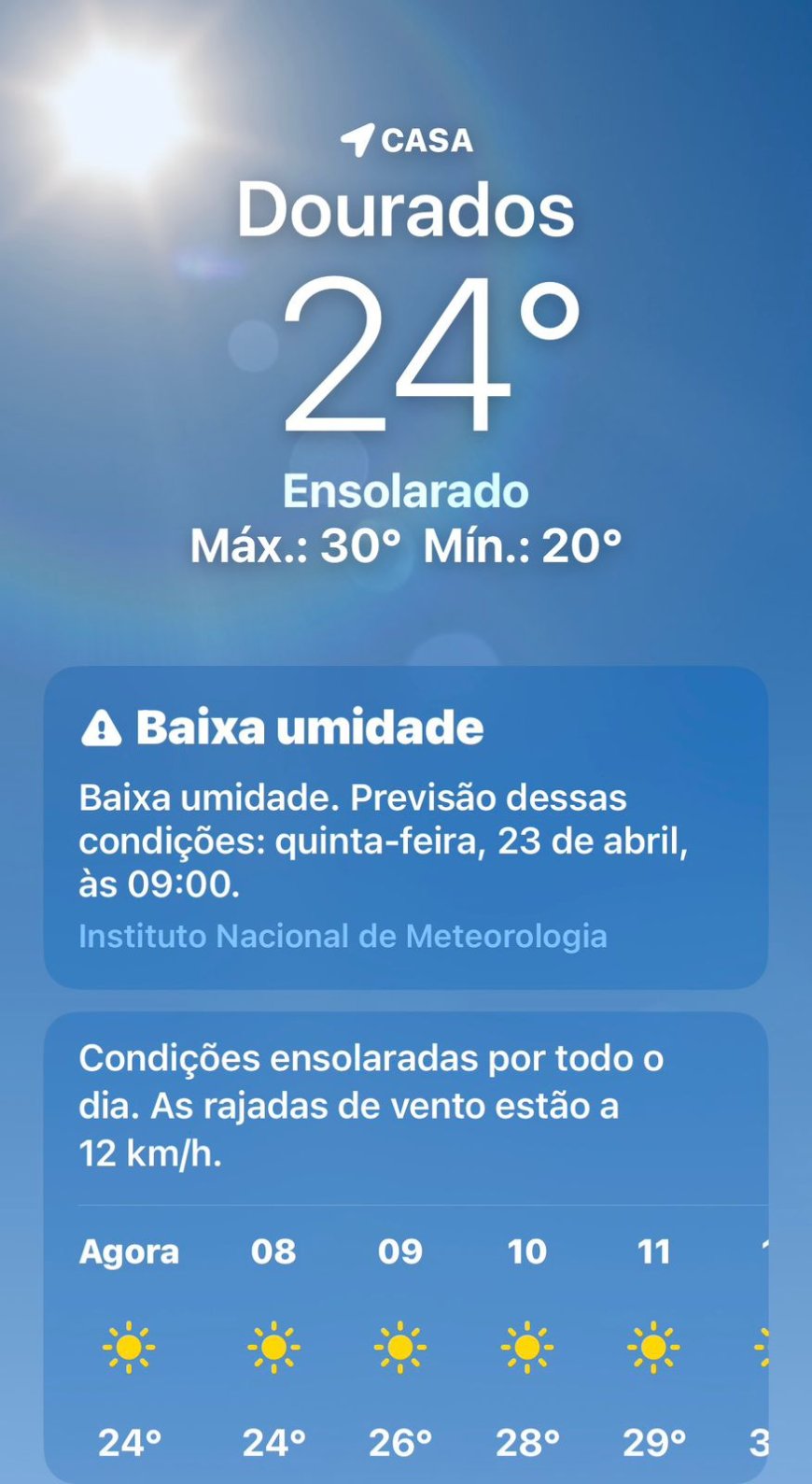 Quinta-feira de sol com aumento de nebulosidade em Dourados