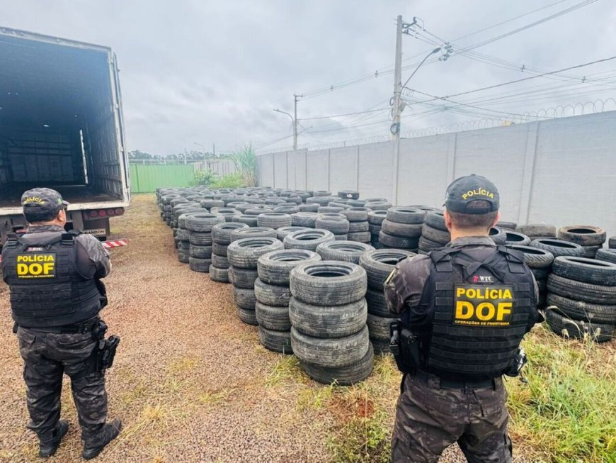 Quase 2 Mil Pneus Novos são Encontrados Escondidos em Carga de Usados em Caarapó