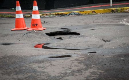 Asfalto 'vira onda' após temporal em Campo Grande
