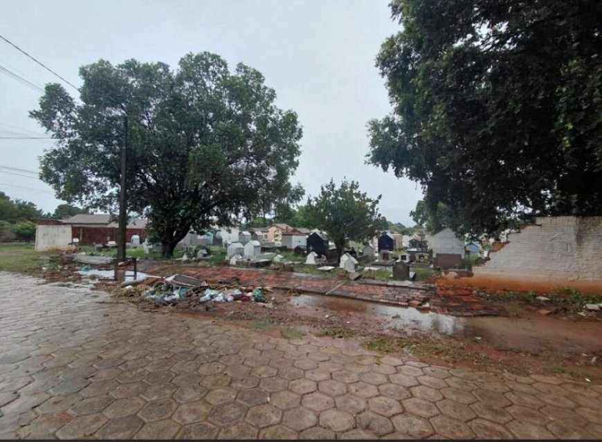 Temporal derruba muro de cemitério em Anastácio e cancela Festa da Farinha