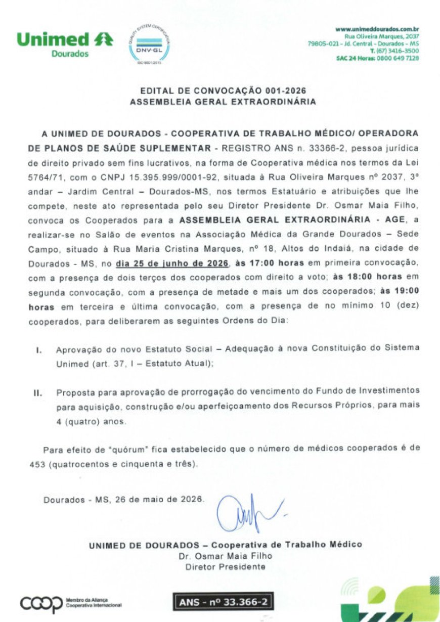 Assembleia Geral Extraordinária - AGE: Edital de Convocação