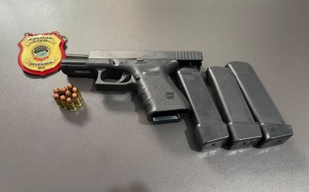 Pistola e carregadores apreendidos em operação contra violência doméstica