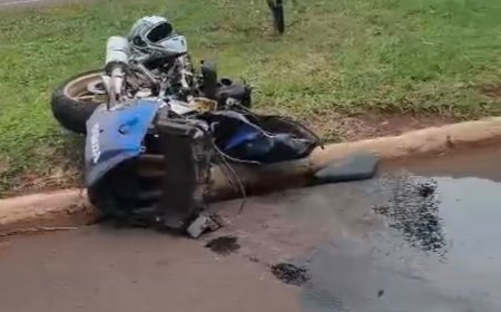 Moto 'parte ao meio' em acidente na Marcelino Pires em Dourados