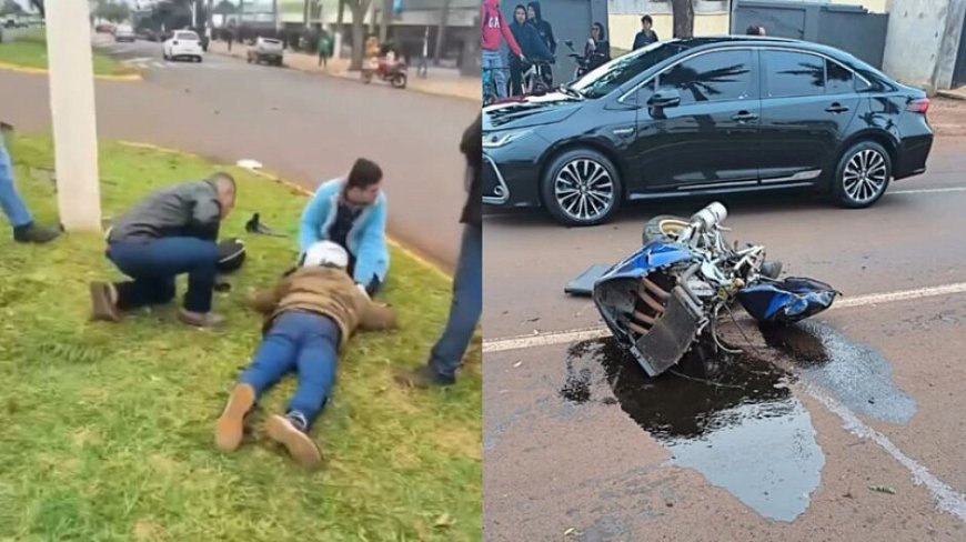 Motociclista fica ferido após perder controle e moto partir ao meio em Dourados